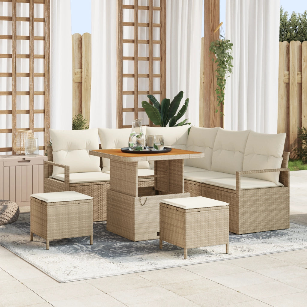 Set Divano da Giardino con Cuscini 8 Pezzi Beige Polyrattan Acacia