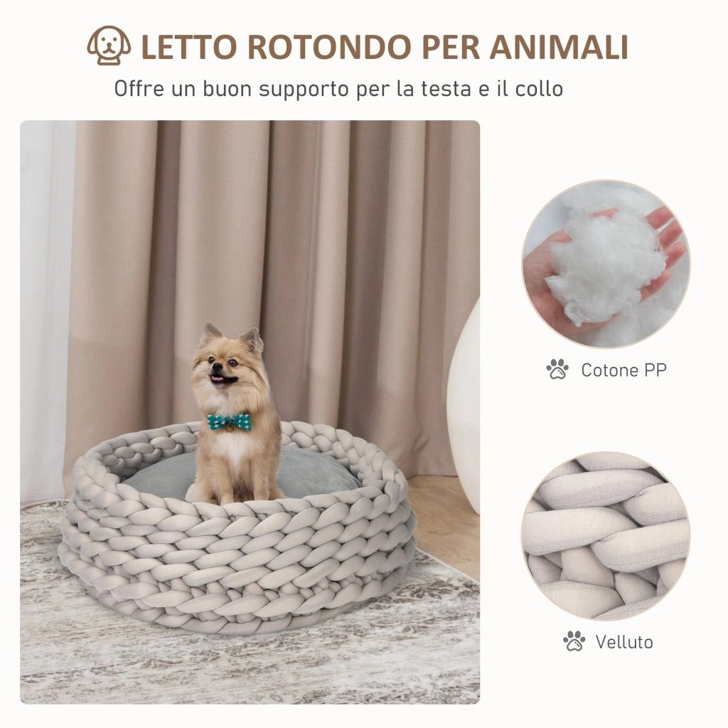 Easycomfort Cuccia per Cani e Gatti Rotonda, Rialzata e Lavabile in Cotone PP, Cuscino Imbottito, ?50x19cm, Grigio