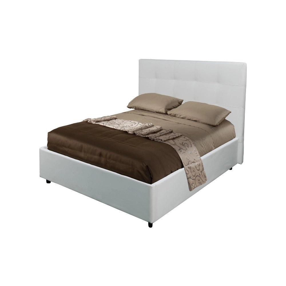 Letto una piazza e mezza con contenitore Ascoli 142x210x124H ecopelle colore bianco