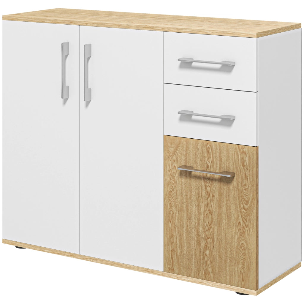 Tavolo da cucina con cassetti e ante ¨C zephmum ¨C 90x30x75,5 cm bianco e legno