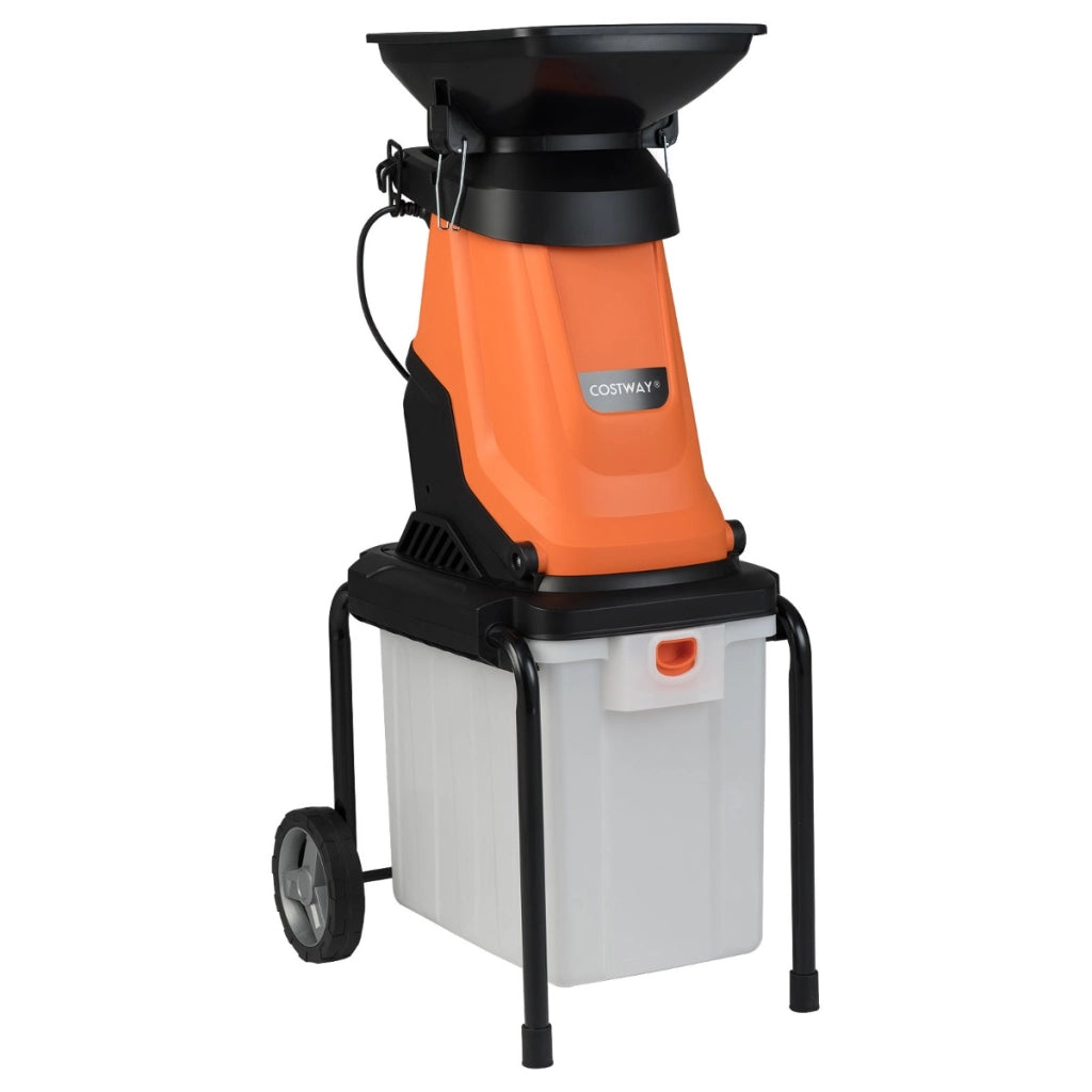Trituratore elettrico per legno tritatutto da giardino da 3000 w con cestino da 50 l-Trituratore mulching elettrico a fili Arancione