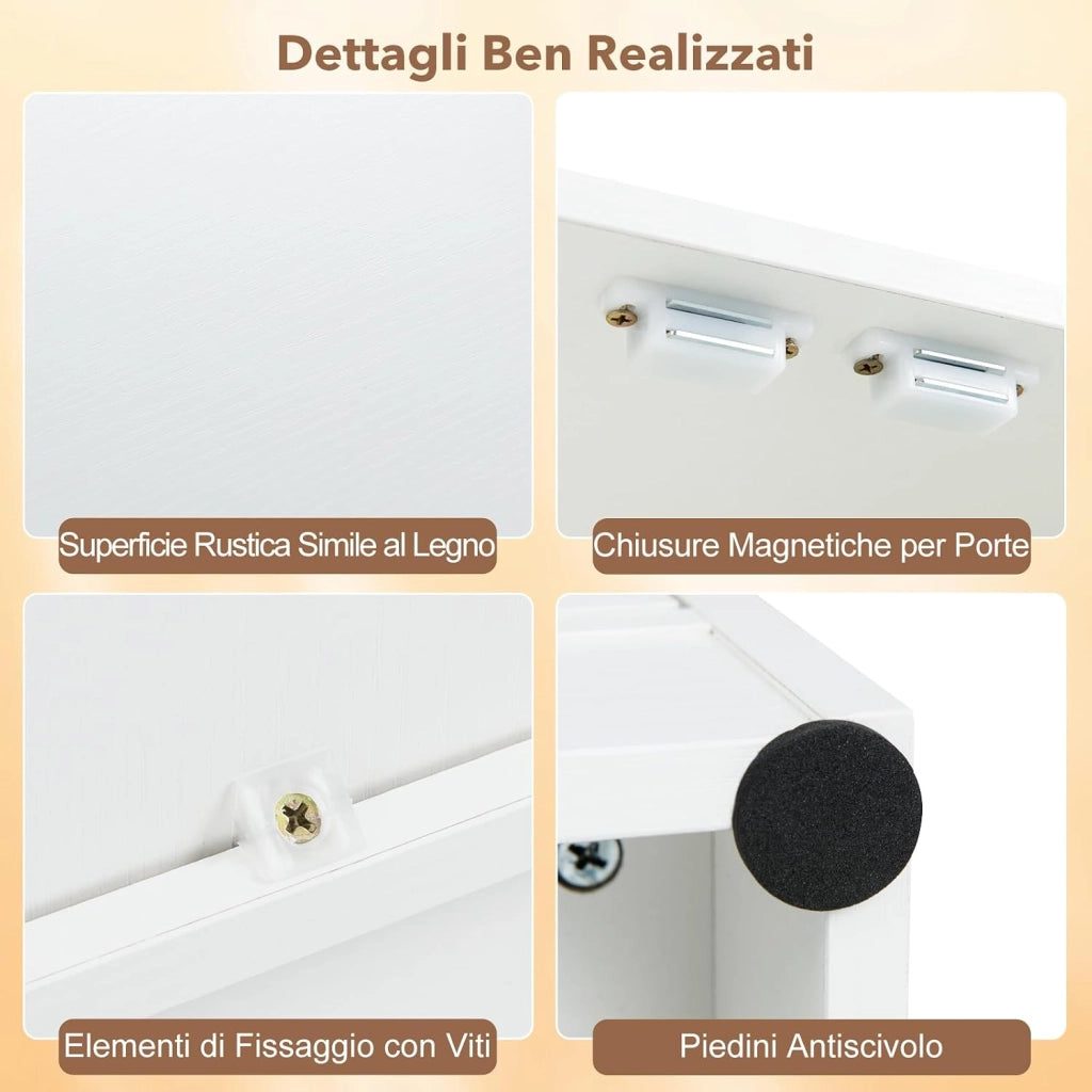 Mobile Bagno da Terra, Armadietto da Bagno in Legno con con 2 Ante e 3 Ripiani Regolabili, Credenza Indipendente per Soggiorno, Sala da Pranzo e Cucina, 60 x 30 x 80 cm