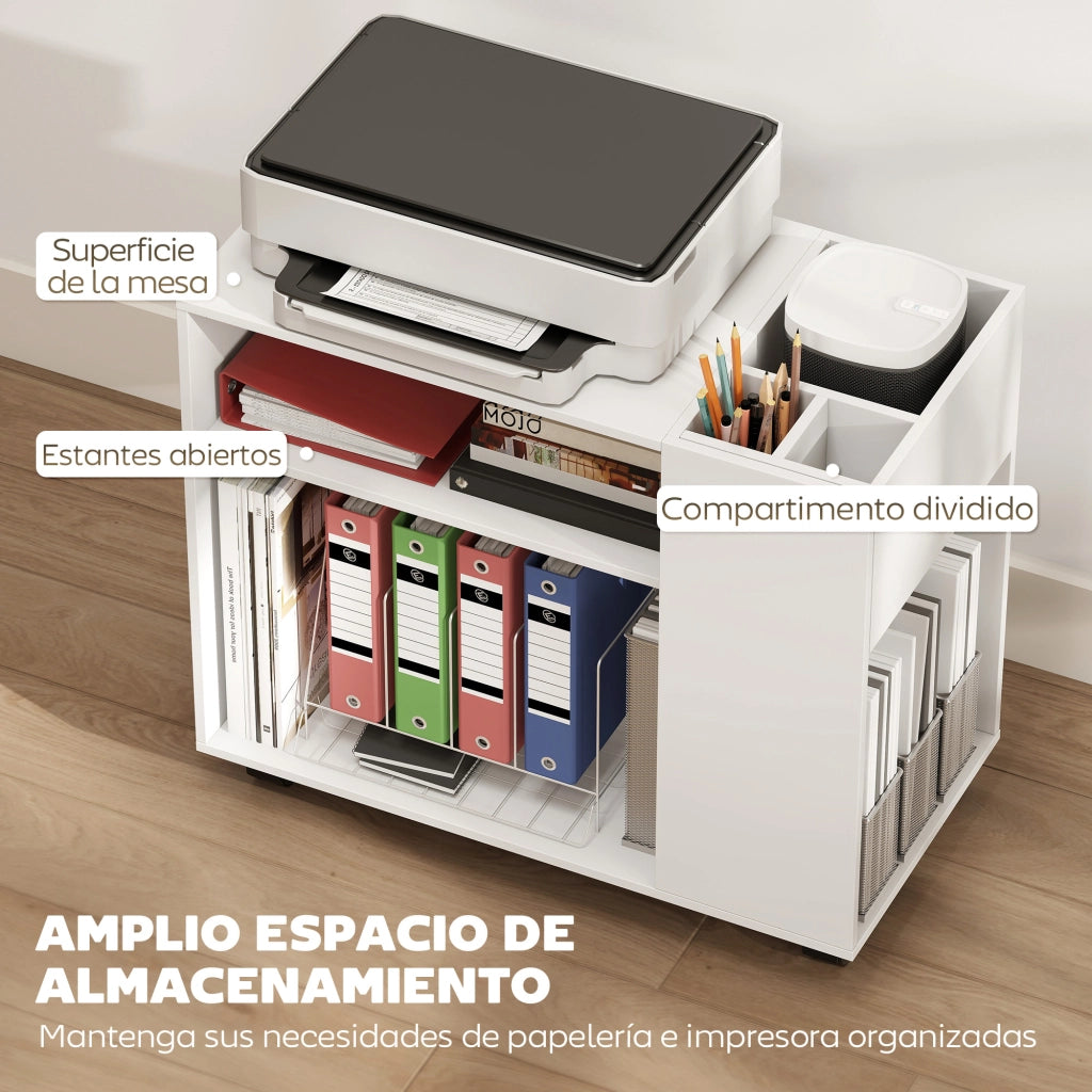 Mobile per Stampante con Ruote e Ripiani ¨C Minimal ¨C 70x36x60 cm Bianco