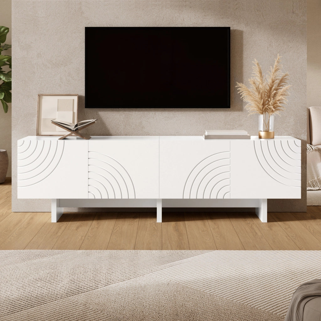 Mobile porta TV con 4 ante e motivi ad arco, vani contenitore, in MDF e truciolare, bianco, 170 × 35 × 50 cm