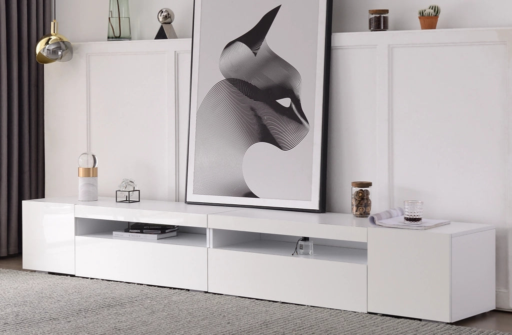 Mobile TV con 2 Ante; Vani a Giorno e LED Variabile; Stile Moderno; 240??38;5??35;5 cm; in MDF; Bianco