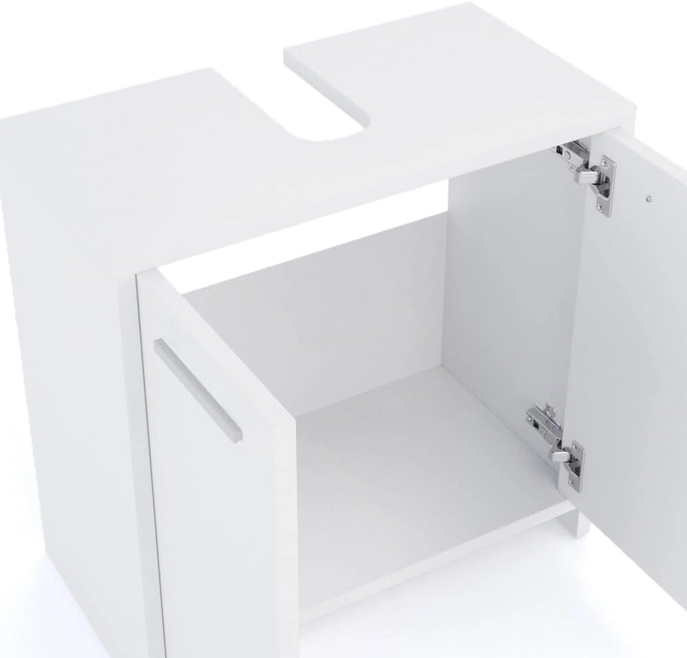 Mobile sottolavabo per bagno Kiko, Bianco, 58 x 60 cm, con ritaglio per sifone e spazio di stoccaggio per l’organizzazione del bagno