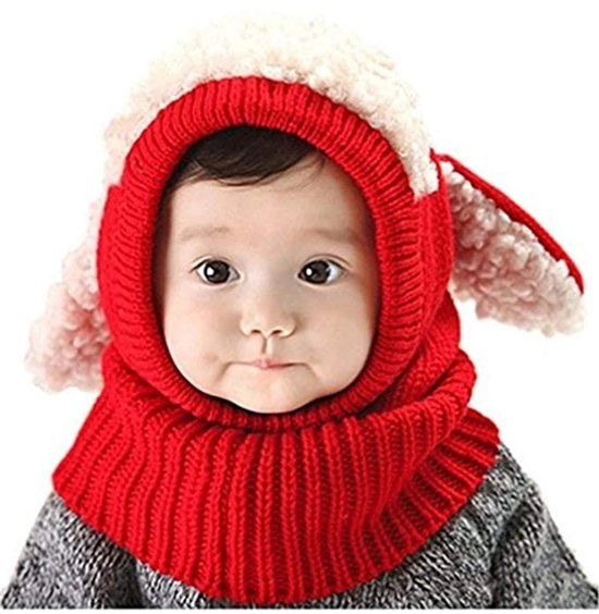 Set di cappelli per bambini con sciarpa - Cappello di lana per neonati - Caldo e comodo - Rosso, Khaki - Ideale per bambini di età prescolare - Perfetto per giorni invernali