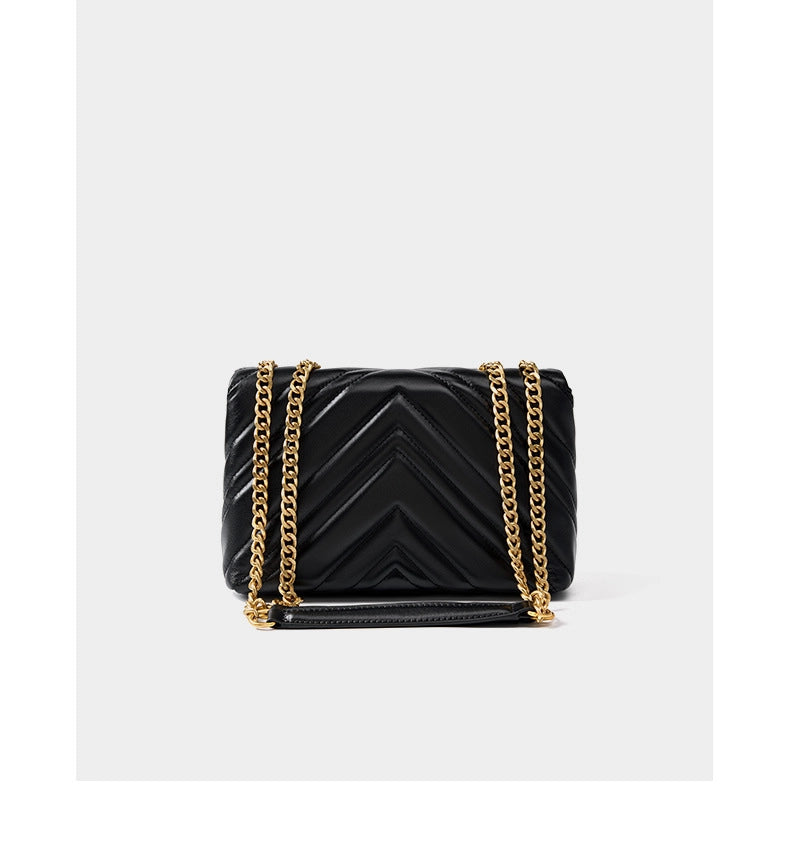 Borsa quadrata da donna in vera pelle nera con catena