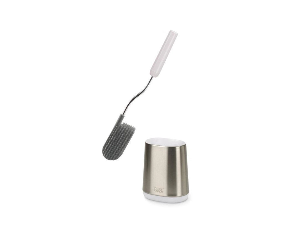 Joseph Joseph 70561 Flex Scopino da Bagno e Supporto in Acciaio Inox con Testa Flessibile a Forma di D Colore Grigio