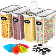 Set di conservazione 4 litri - scatola di conservazione per muesli - contenitore per la cucina - plastica BPA - a tenuta d'aria - 4 pezzi + 24 etichette - dispensatore di granaglie, farina e riso