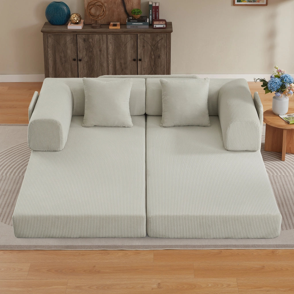 Divano letto pieghevole con 2 cuscini e struttura in acciaio cromato in schiuma beige per soggiorno e camera da letto