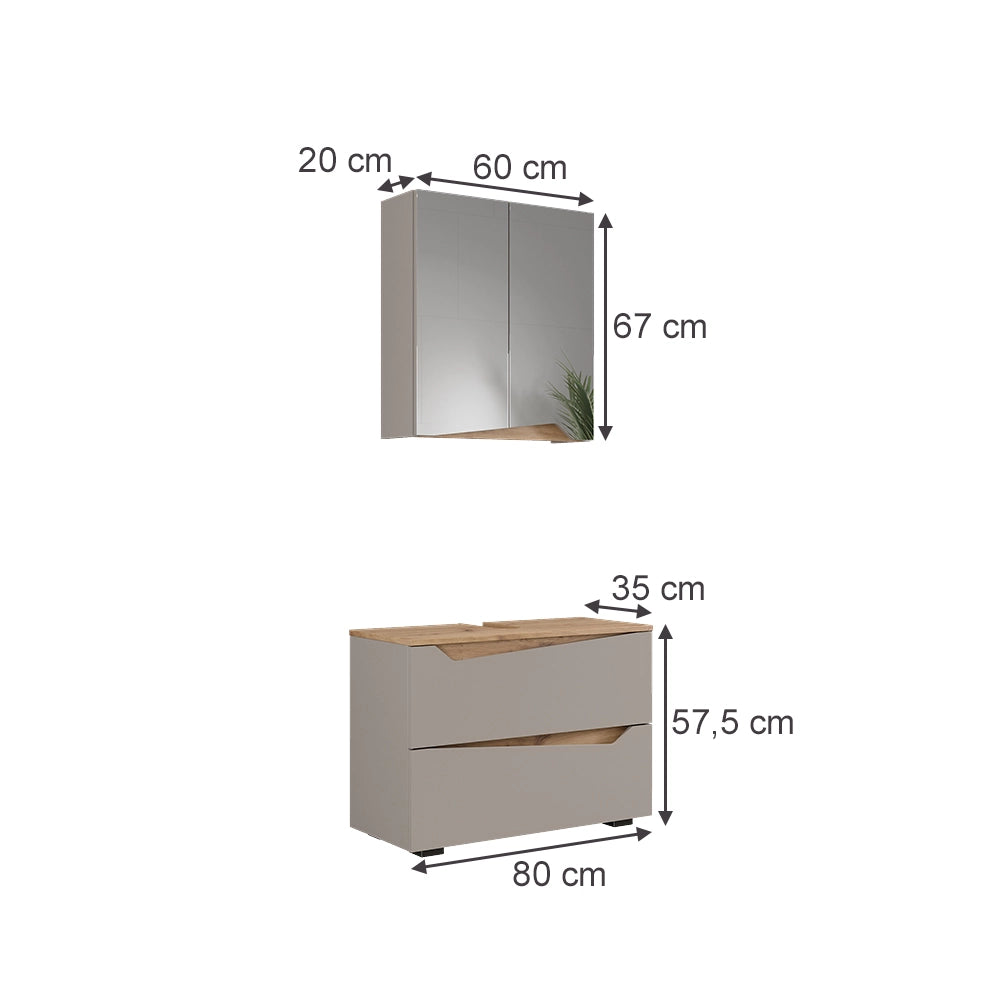 Vicco Set di mobili da bagno Greige/Artigianale 2 parti
