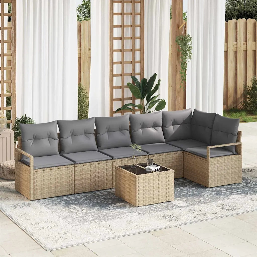 Set di divani con cuscino 7 pcs Beige polyrattan 3346410