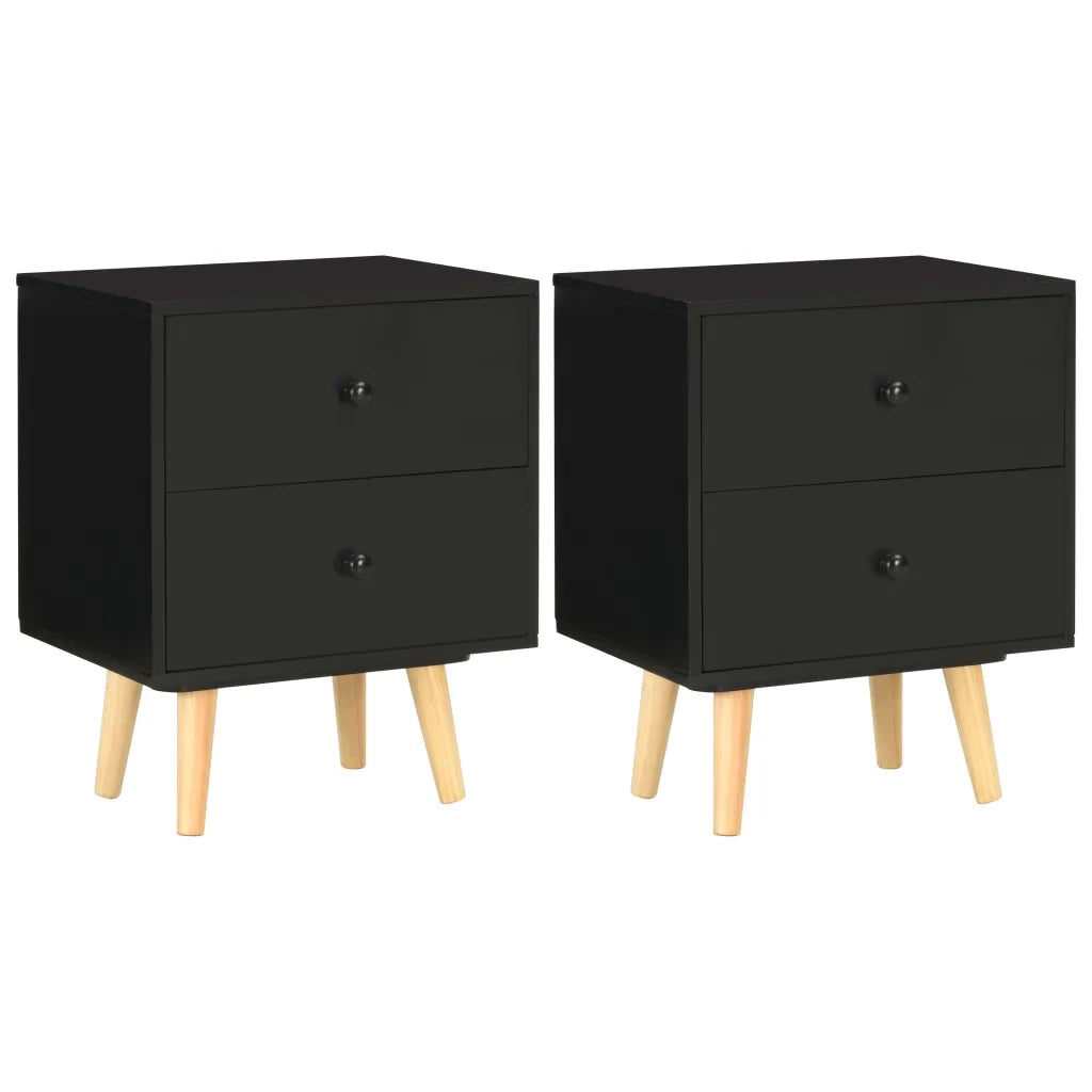 Comodini 2 pz Neri 40x30x50 cm Legno Massello di Pino cod mxl 31104
