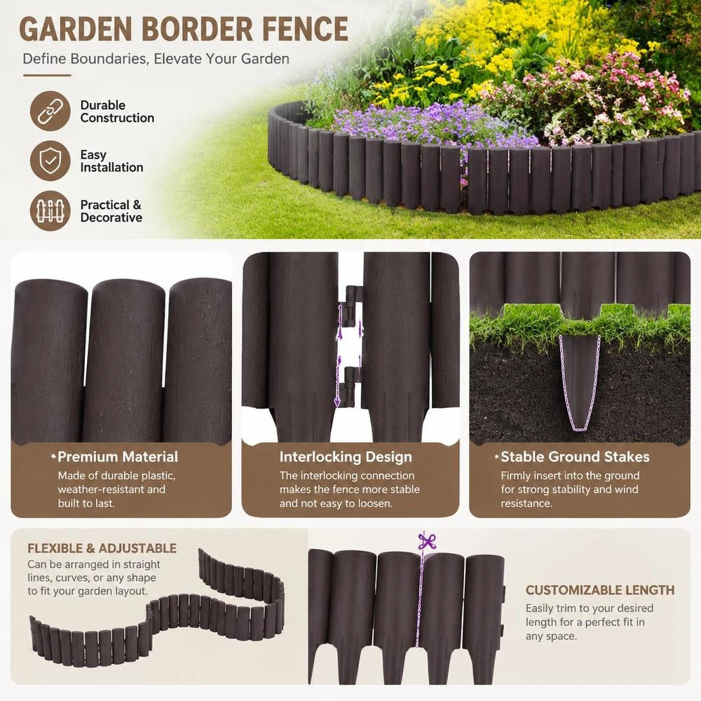 Lawn Edging, 36 Pieces, Brown, 10 M, PP
