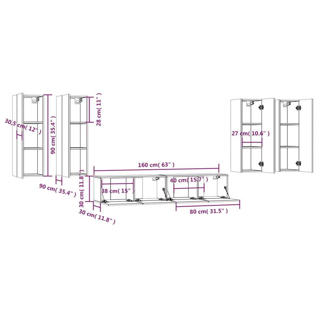 Set di Mobili Porta TV 6 pz Rovere Fumo in Legno Multistrato 3114347