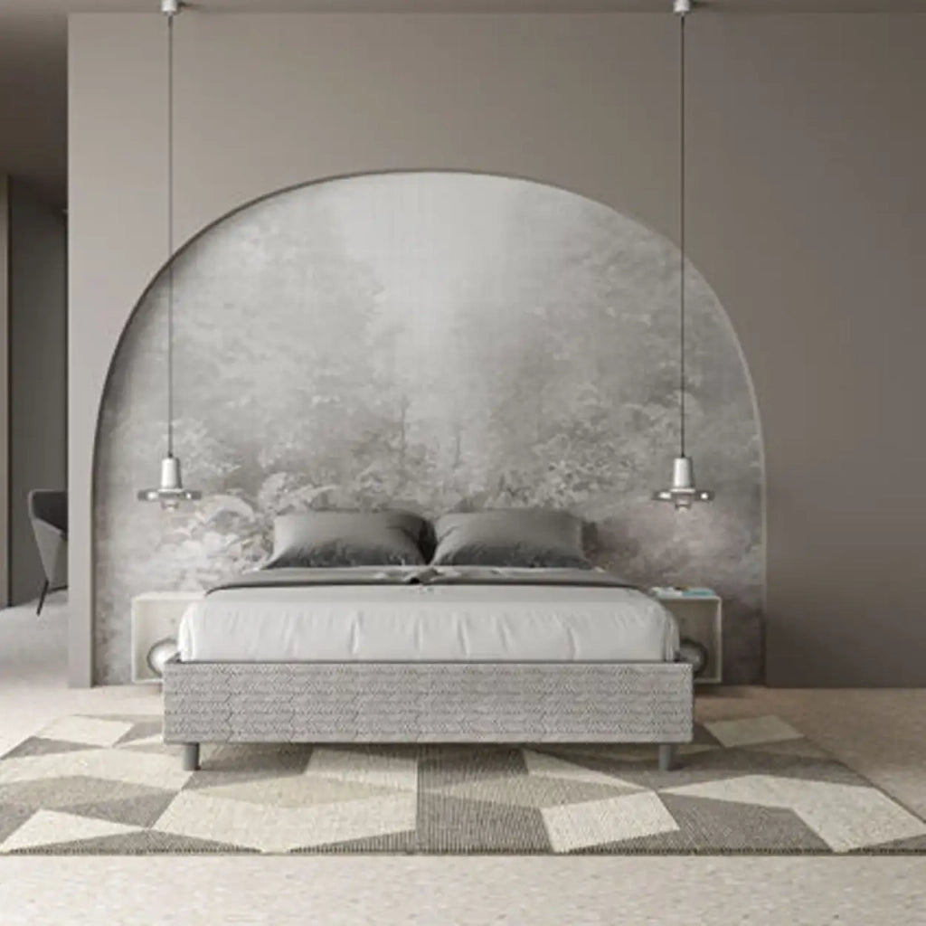 Letto matrimoniale con rete imbottito 160x190 tessuto Aragona 1 bianco Azelia