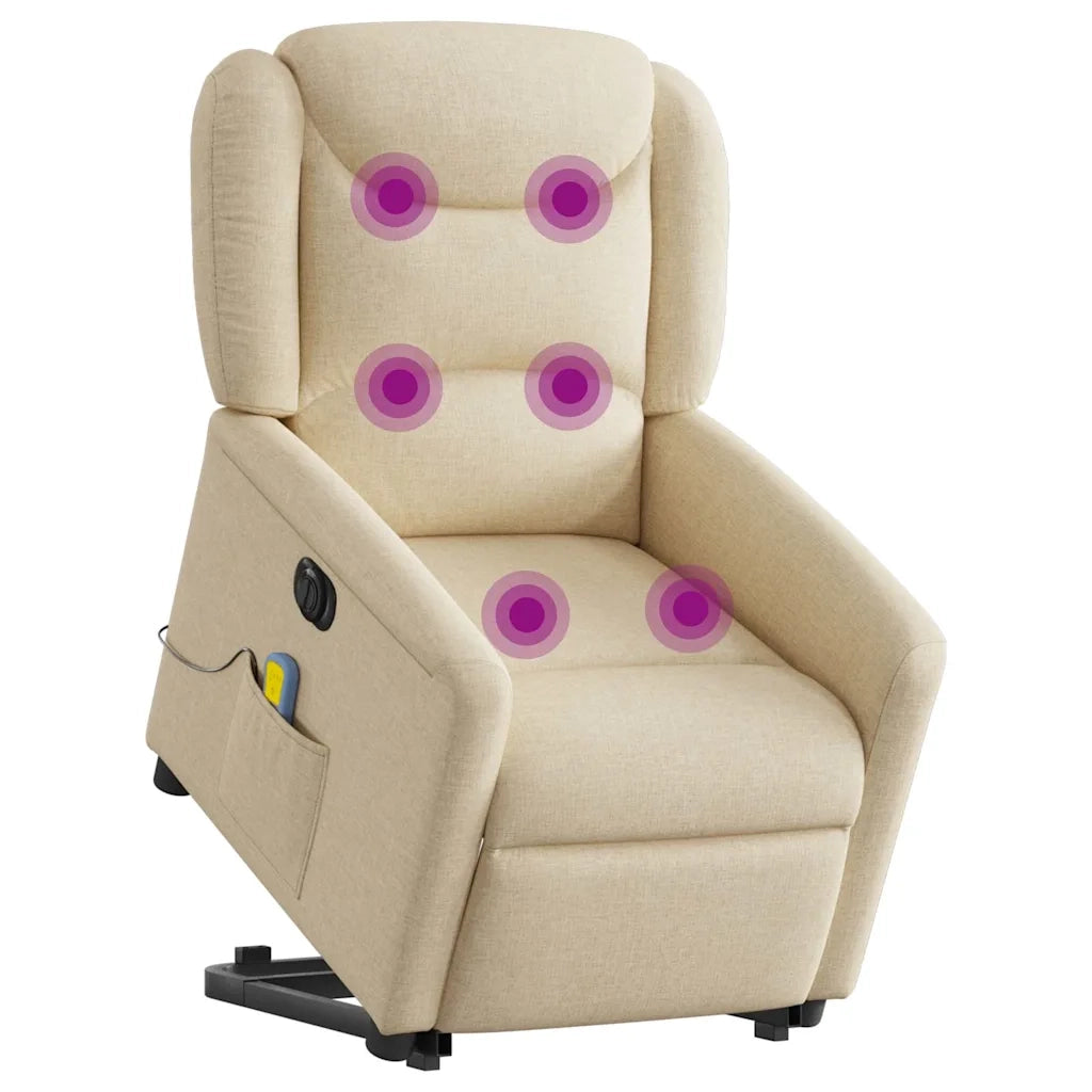 vidaXL Poltrona Alzapersona Massaggiante Elettrica Crema in Tessuto