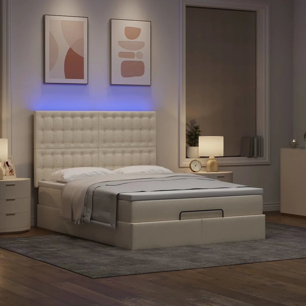 Struttura Letto Pouf con Materasso Crema 140x190 cm in Tessuto 3314174