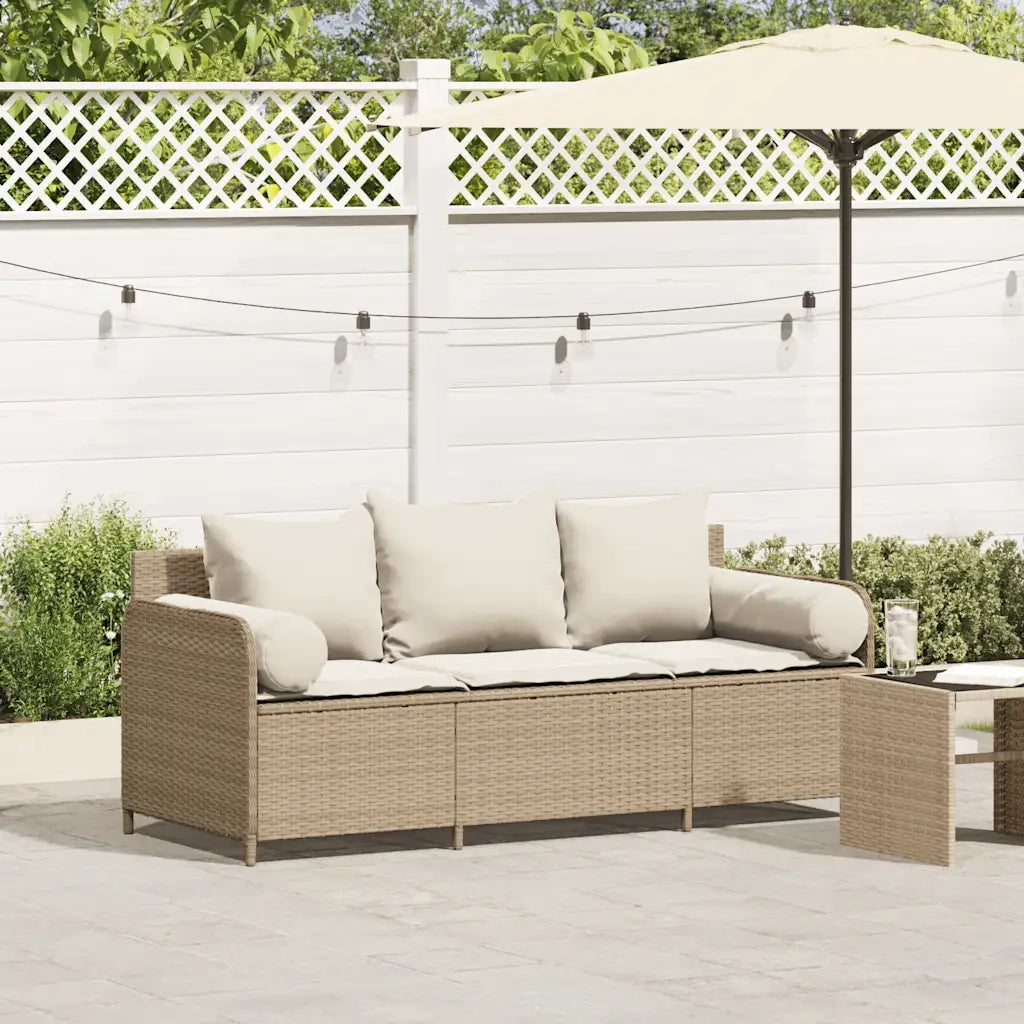 Divano da Giardino con Cuscini a 3 Posti-Sofa da Giardino-Divano da esterno Beige in Polyrattan 383698