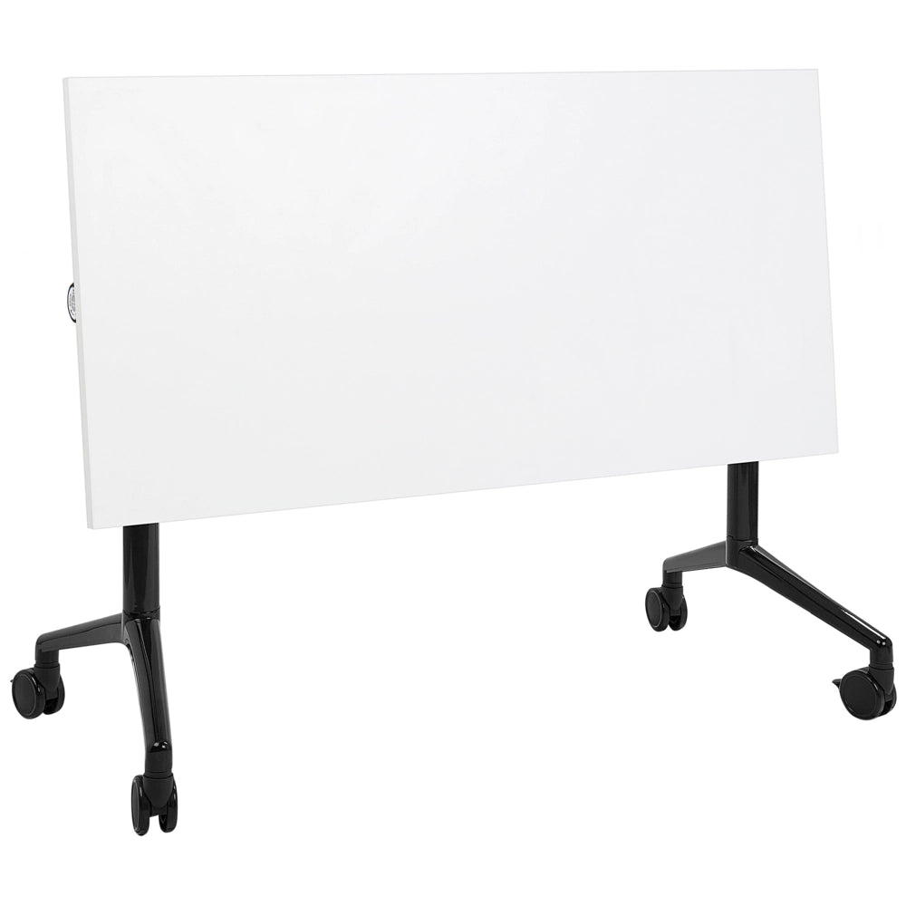 Scrivania rettangolare pieghevole con rotelle portatile con struttura in metallo bianco e nero 120 x 60 cm stile moderno