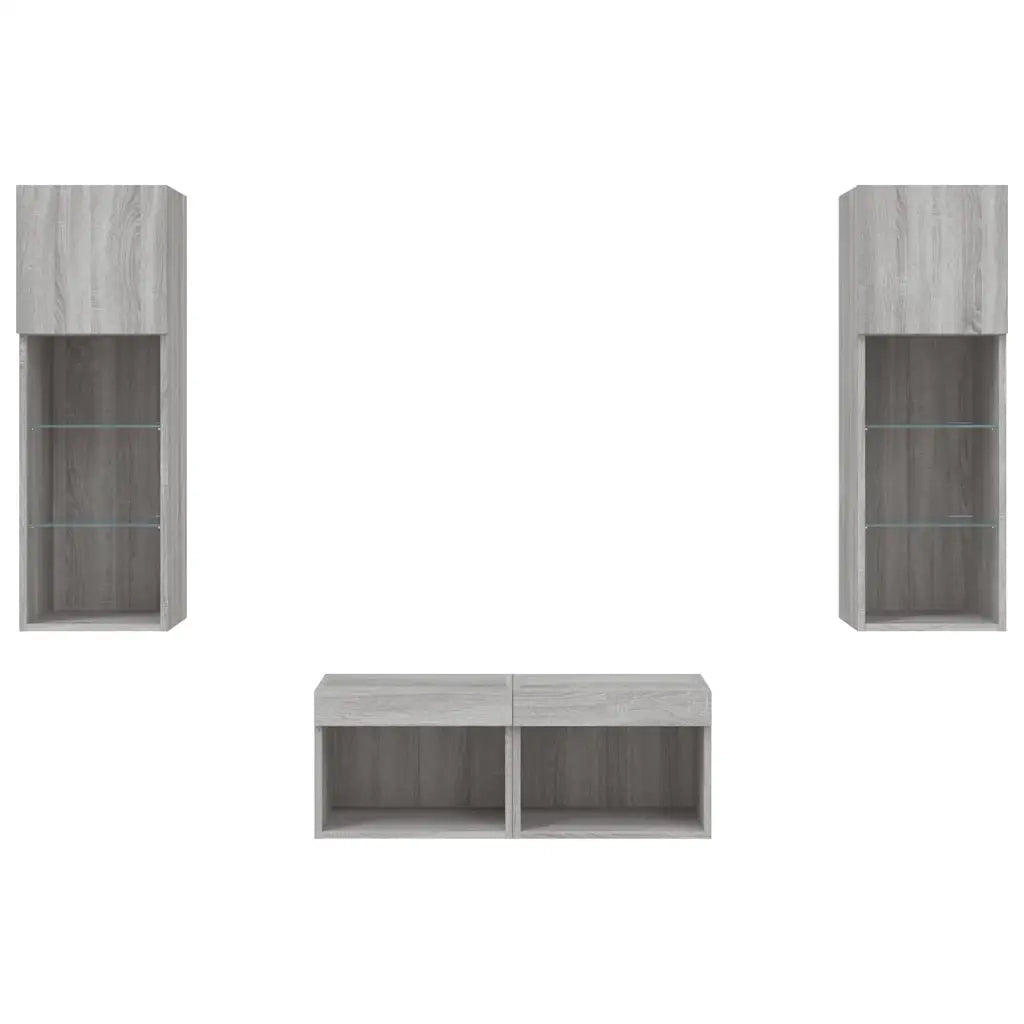 Mobili TV a Muro 4pz con Luci LED Grigio Sonoma 3216581