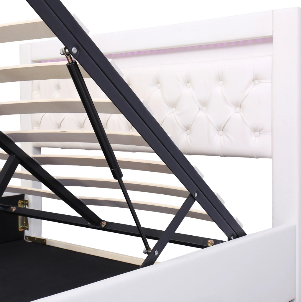 Polsterbett 160x200 cm con contenitore; rete a doghe e LED; PU bianco