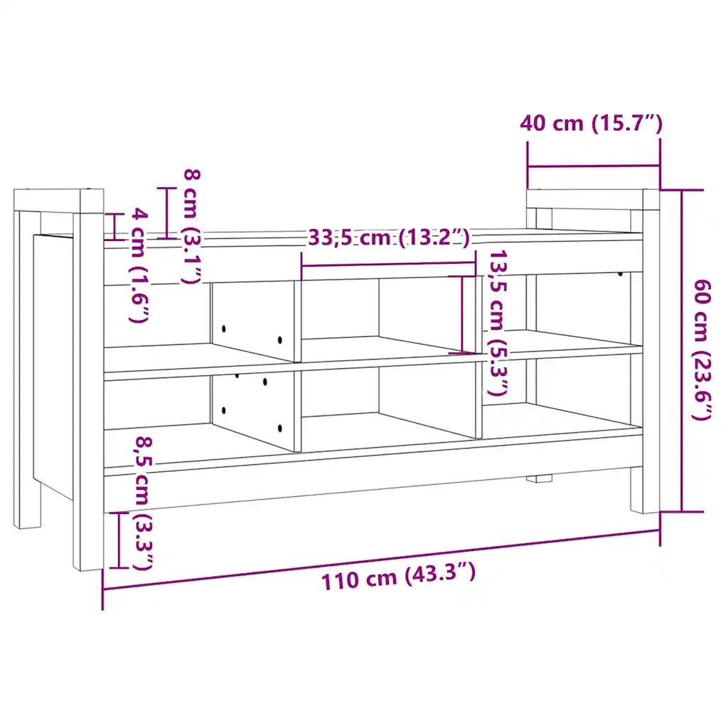 Panca da Ingresso 110x40x60 cm in Legno Massello di Pino 821789