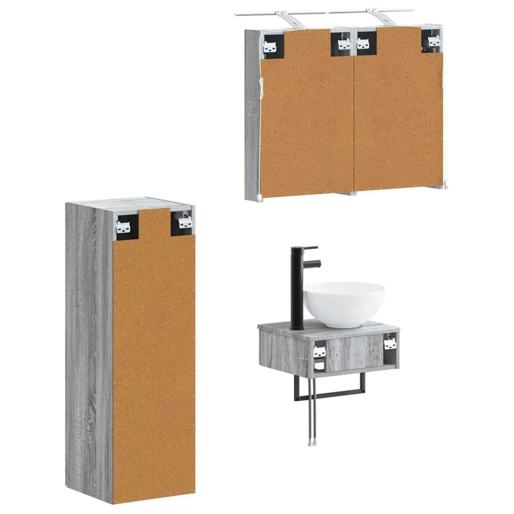 Set di Armadi da Bagno 4 pz Sonoma grigio Legno ingegnerizzato 3407364