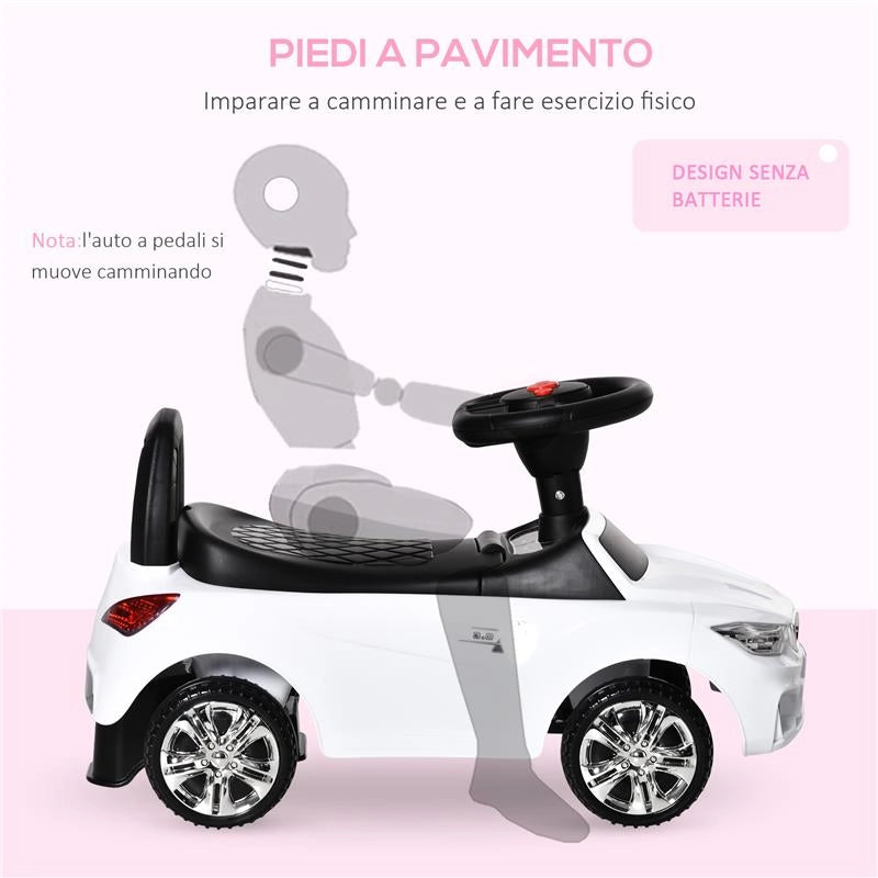 MACCHININA PER BAMBINI CAVALCABILE CON VOLANTE, FARI E MUSICHE, ETÓ 18-36 MESI, BIANCO