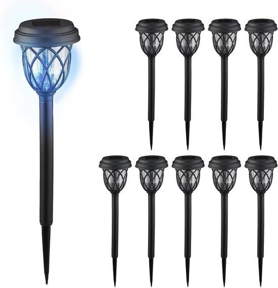 Set di lampade da giardino da 10 lampioni con base 425 x 10 cm - illuminazione LED nera/trasparente