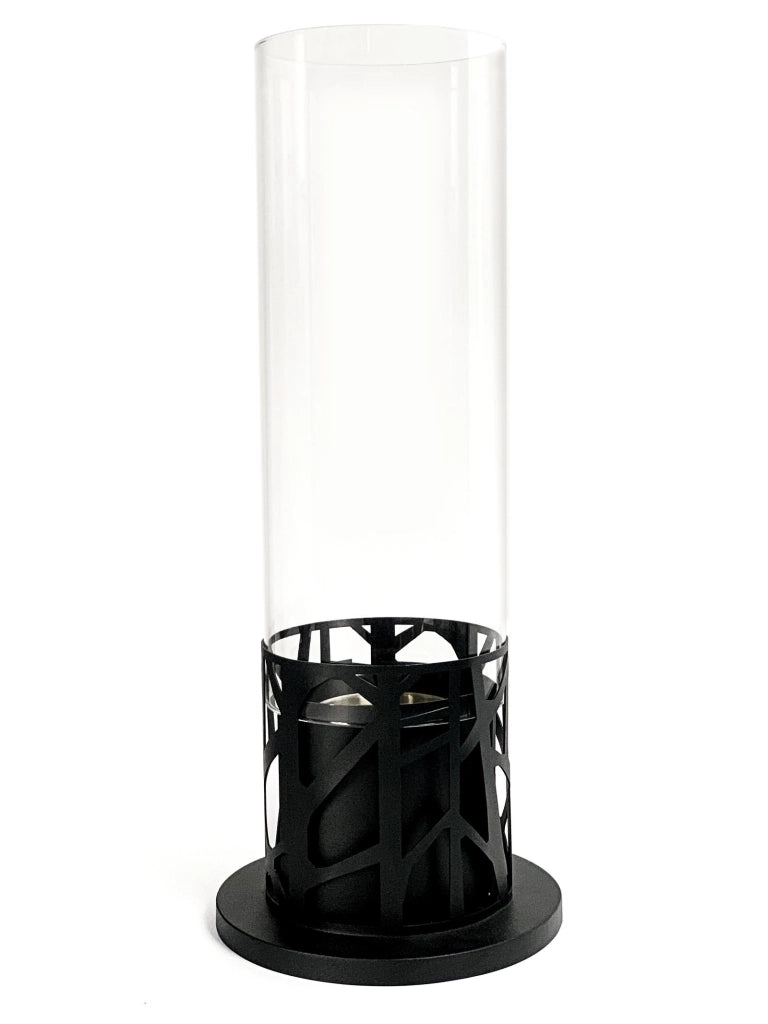 Biocamino da terra Piper 20,3x20,3x50 cm in metallo verniciato nero con bruciatore 1,5L in acciaio inox e vetro temperato - Piper