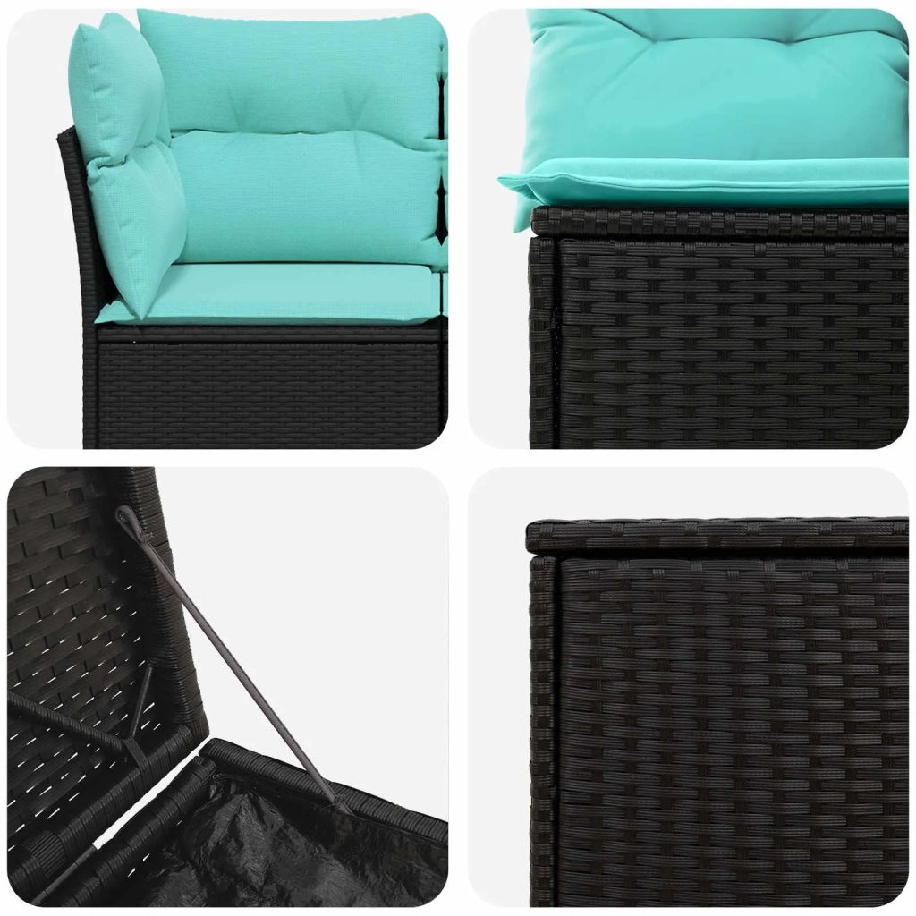 Set di divani 5 pz Nero e Blu Rattan sintetico e Acciaio 3447830