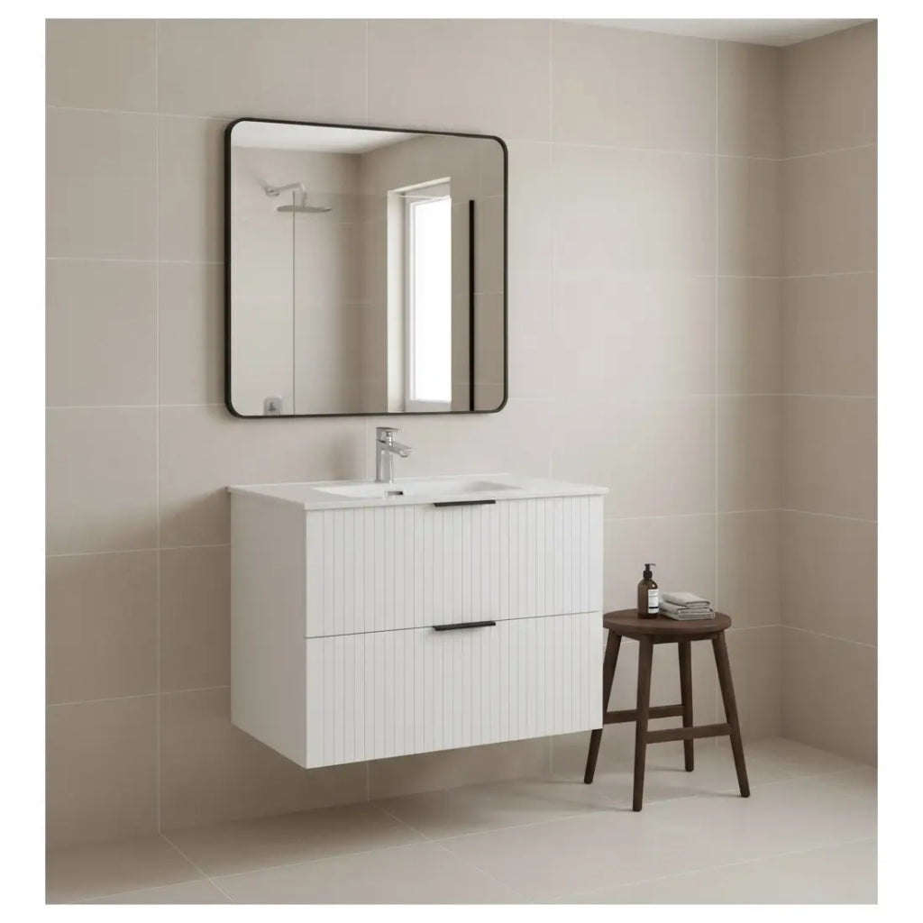 Set da bagno NOXERA 60 cm – Mobile sottolavabo sospeso bianco alpino con lavabo incassato