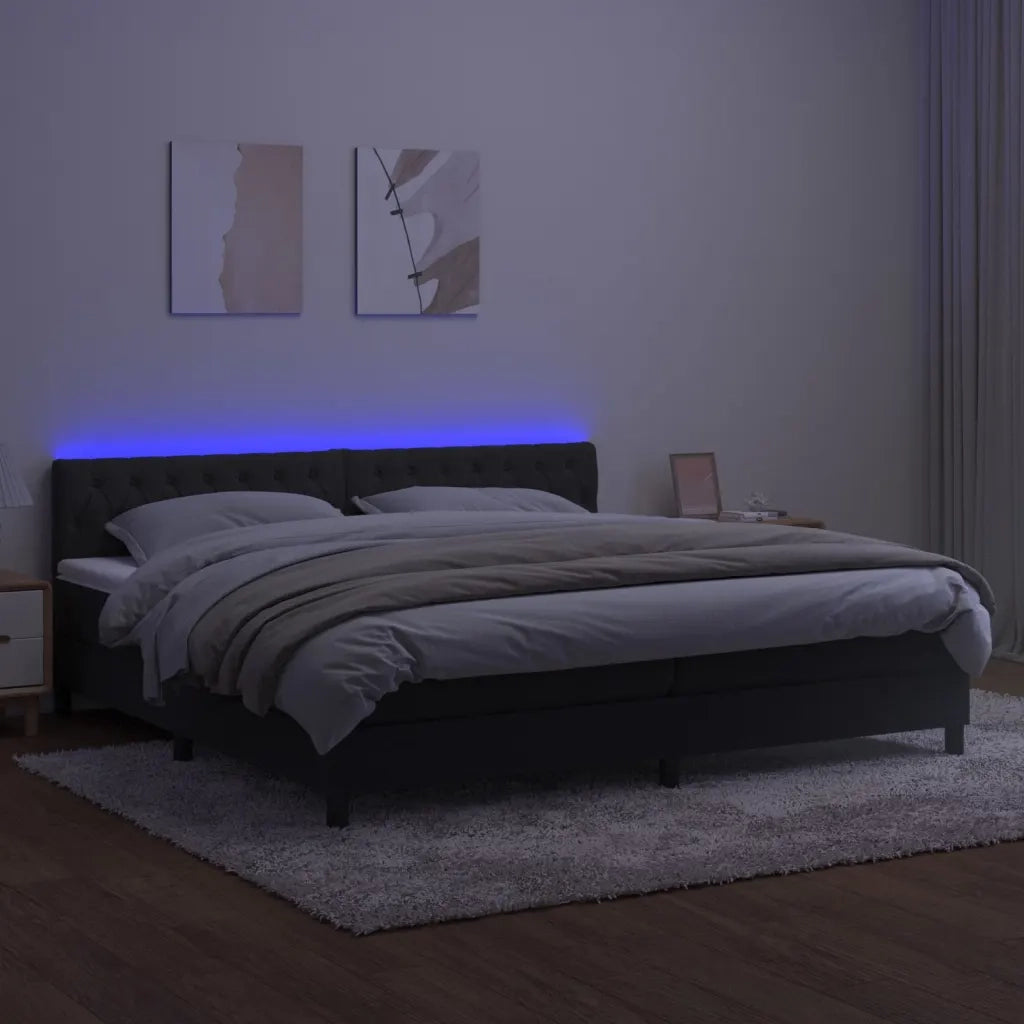 Letto a Molle con Materasso e LED Nero 200x200 cm in Velluto cod mxl 61579