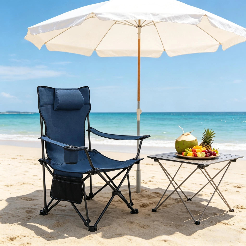 SEDIA DA CAMPEGGIO PIEGHEVOLE CON POGGIAPIEDI ESTRAIBILE 115x84x88,5 cm BLU