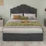 Letto Contenitore Imbottito ¨C MINIMAL ¨C Grigio 140x200 con Testiera, Struttura con Doghe