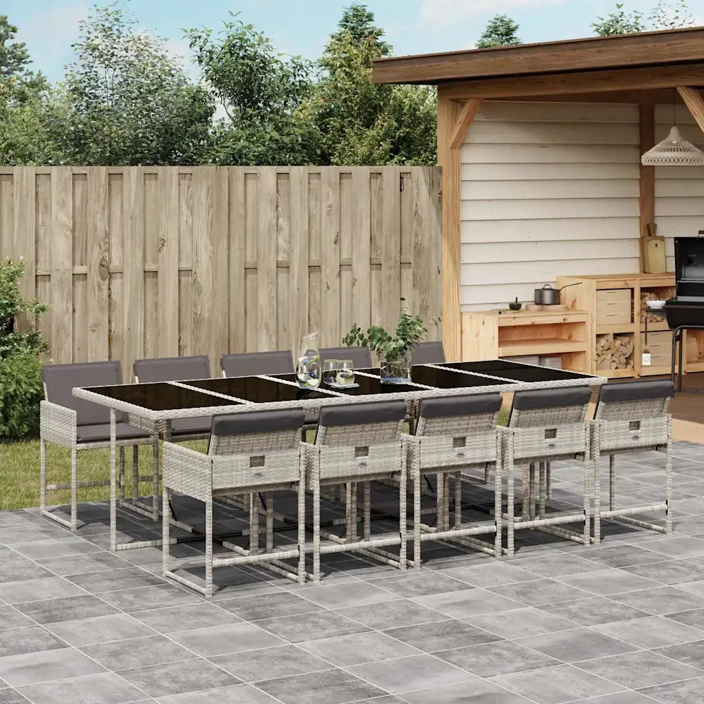 Set Pranzo Giardino 11pz con Cuscini Grigio Chiaro Polyrattancod mxl 112806