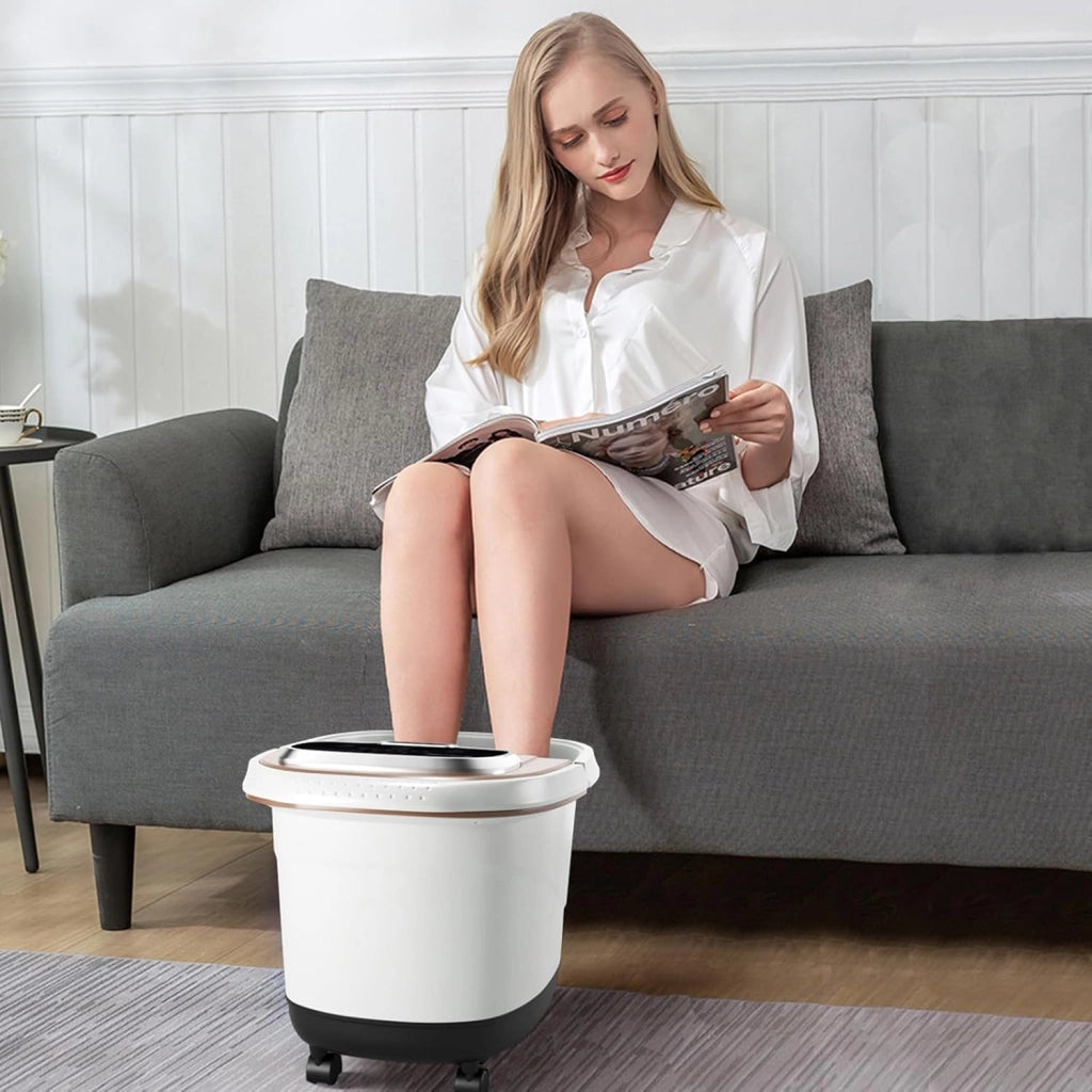 Idromassaggio per Piedi, Pediluvio Massaggiatore Plantare Massaggio Shiatsu, con Funzione Calore Timer e Rulli Luce a Infrarossi, Idromassaggiatore 15L (Marrone)
