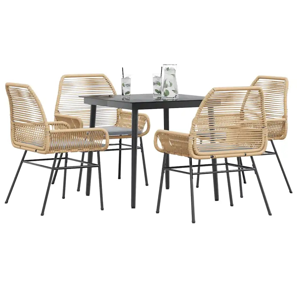 Set da Pranzo da Giardino 5pz con Cuscini Polyrattan Vetro 3334472