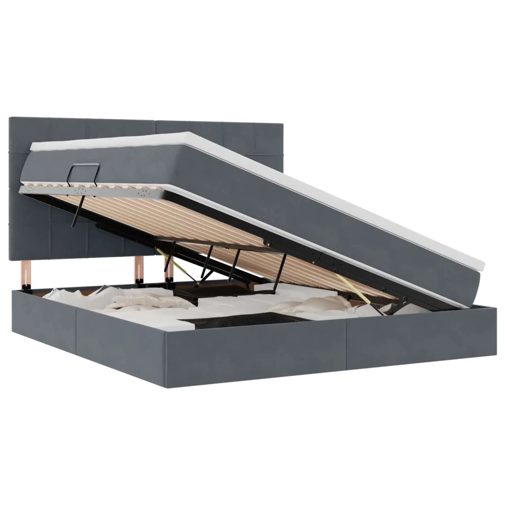 Letto con contenitore e materasso Grigio scuro 160 x 200 cm