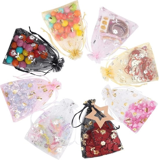 Sacchetti di regalo in organza 10x15cm - 120 pezzi a tema margherita - Ideali per gioielli e regali