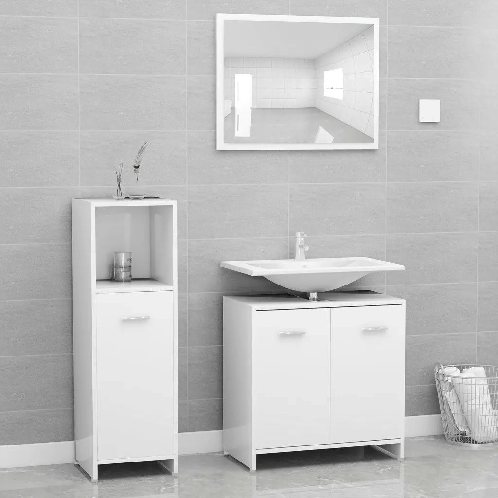 Set Mobili da Bagno | Armadio da bagno 4 pz Bianco in Legno Multistrato