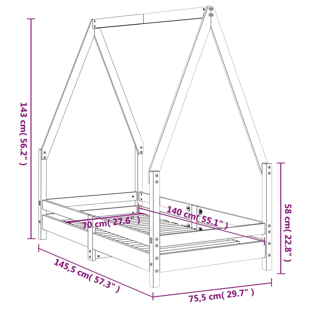 Giroletto per Bambini | Letto Infantile | Lettino Bianco 70x140cm in Legno Massello di Pino