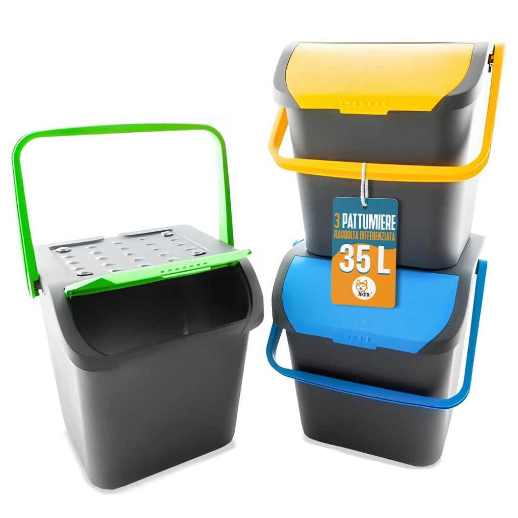 Akitaink Set 3 Pattumiere 35L Differenziata