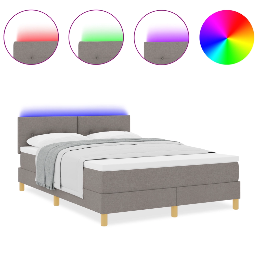 Letto con box spring e materasso & LED Tortora 140x190 cm Tessuto