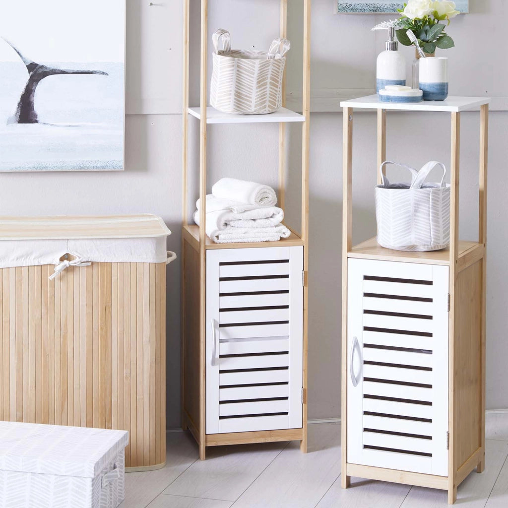 Adelaide - mobiletto multiuso con 1 ripiano e 1 anta - 30x30x96h cm naturale/bianco