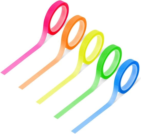 Tape Neon Fluorescente Rimoscibile - Marcatura a Matita - 5 Colori - Libri Scuola Bibbia Leggere - 6 mm x 5 m