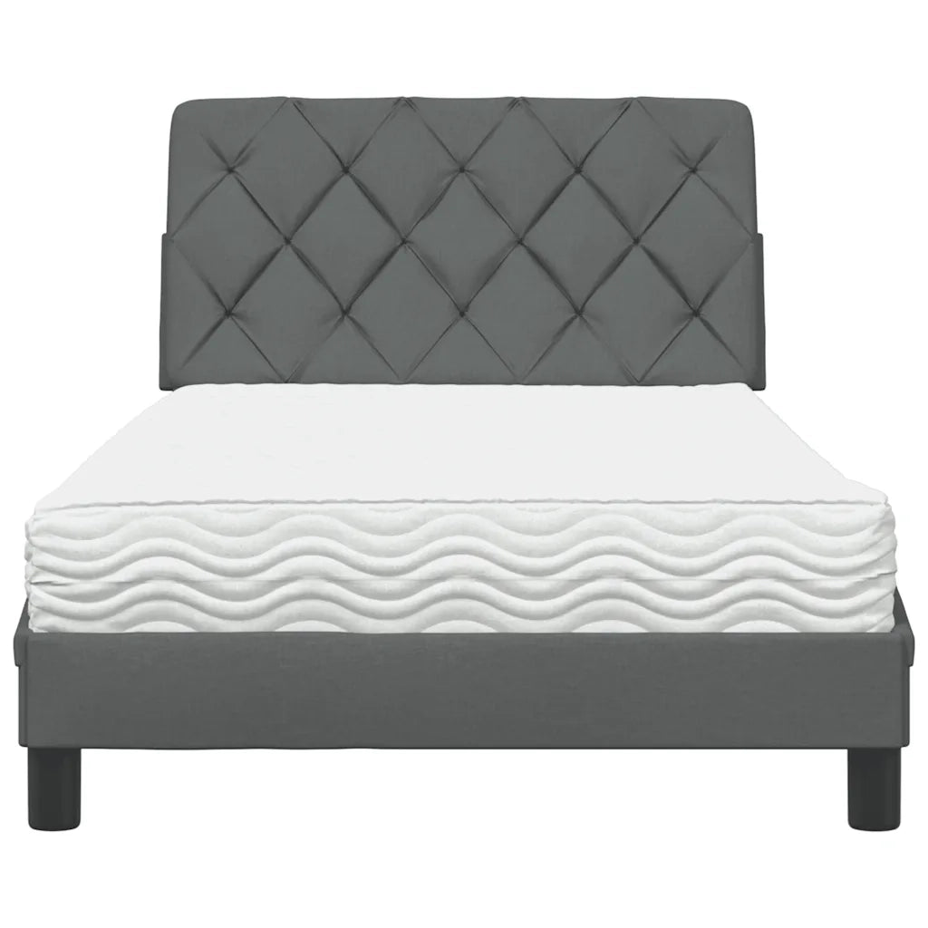 Letto con Materasso Grigio Scuro 100x200 cm in Tessuto