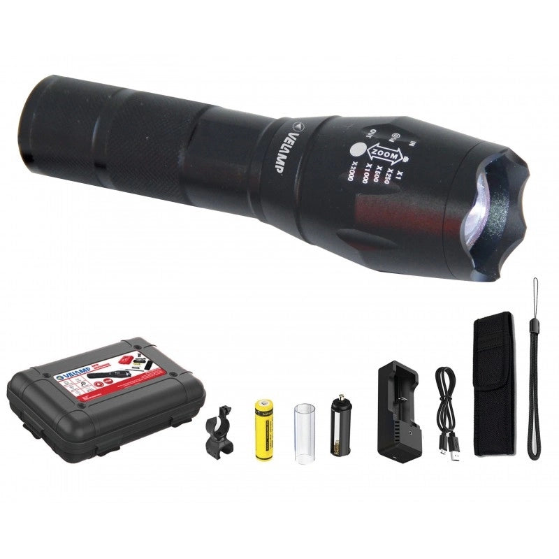 Torcia LED 10W ricaricabile con astuccio e accessori STEEL